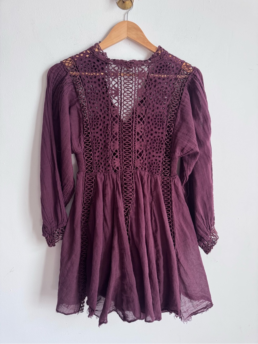 Free People One Karma Eyelet Mini Dress In Burgundy S - Picture 7 of 8